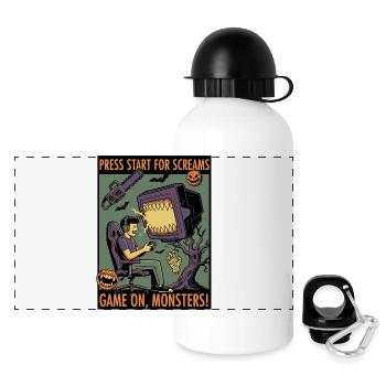 Spiel an, Monster: Gruseliges Gamer-Design - Panorama Trinkflasche mit Deckel 500 ml - Weiß - Vorne