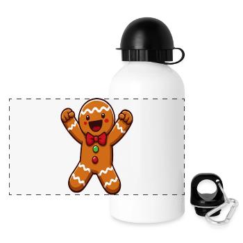 Happy Gingerbread Man Christmas Cartoon - Panoramic Thermal Bottle with Lid 500 ml - white - Front