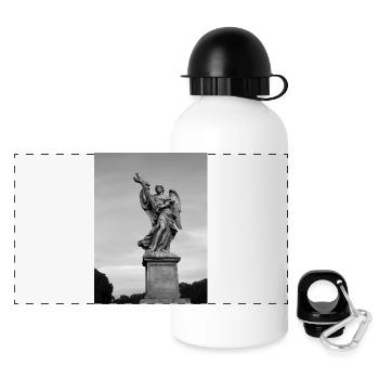 Engelstatue mit Kreuz in Grau - Panorama Trinkflasche mit Deckel 500 ml - Weiß - Vorne