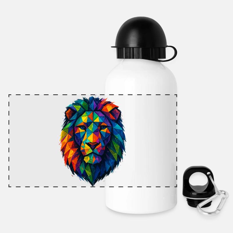 Farbenfroher Wildlöwe – Kunstfarben springen hervor - Panorama Trinkflasche mit Deckel 500 ml - Weiß