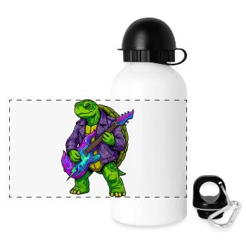 Turtle with jacket and neon electric guitar - Panoramic Thermal Bottle with Lid 500 ml - white - Front