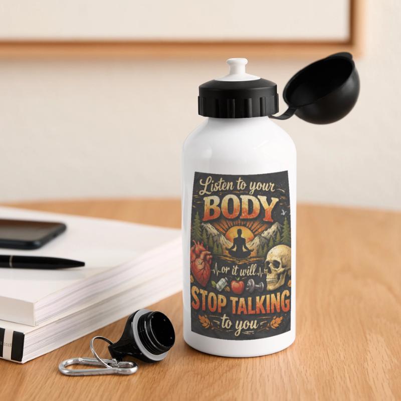 Hör auf deinen Körper oder er spricht Panorama Trinkflasche mit Deckel 500 ml