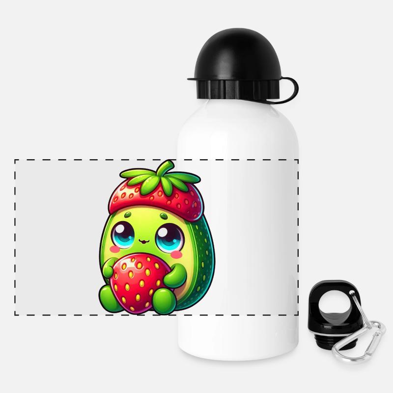 Avocado Strawberry Cartoon Fruit Funny - Panoramic Thermal Bottle with Lid 500 ml - white