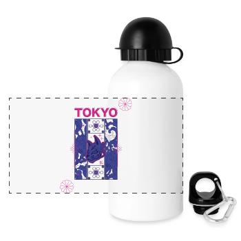 Tokyo Neon Kitsune-Design - Panorama Trinkflasche mit Deckel 500 ml - Weiß - Vorne