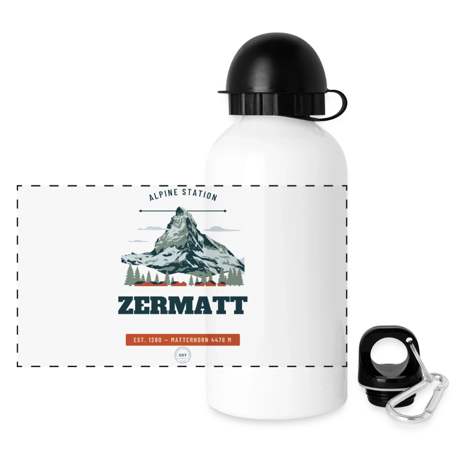 Zermatt badge on a panoramic thermal bottle with lid 500 ml, white