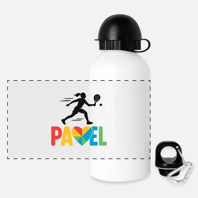 Padel Herzfarben Logo - Panorama Trinkflasche mit Deckel 500 ml - Weiß