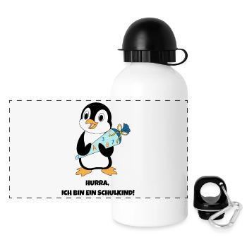 Hurra, ich bin ein Schulkind! (blau) - Panorama Trinkflasche mit Deckel 500 ml - Weiß - Vorne