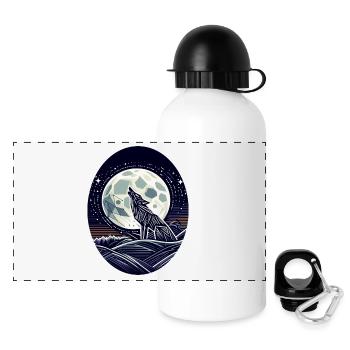 Geometrischer Wolf und Vollmond - Panorama Trinkflasche mit Deckel 500 ml - Weiß - Vorne