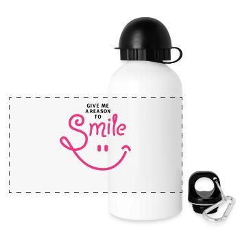 smile - smiley - lachen - a reason to smile - 2C - Panorama Trinkflasche mit Deckel 500 ml - Weiß - Vorne