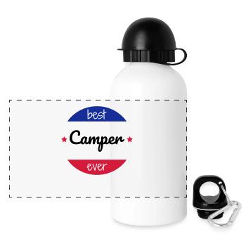 Campingplatz / Camper / Camping / Camp - Panorama Trinkflasche mit Deckel 500 ml - Weiß - Vorne