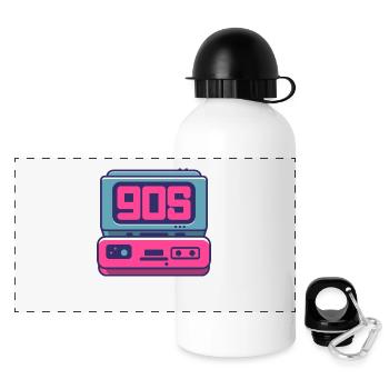 Logo de la radio des années 90 - Gourde panoramique avec couvercle 500 ml - blanc - Devant