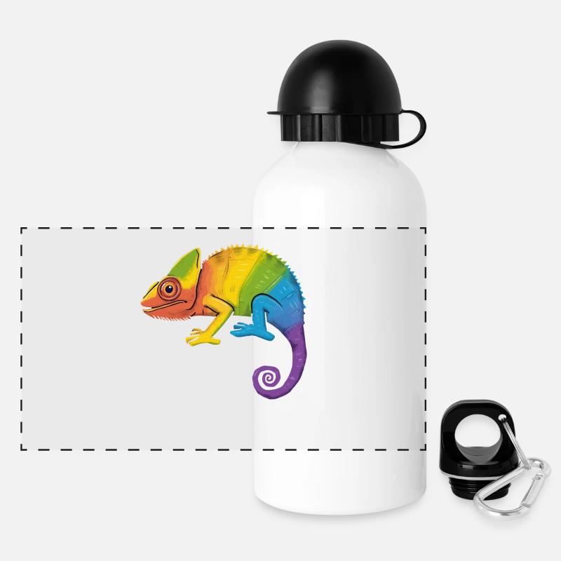 caméléon vibrant « I’m Unique ! » - Gourde panoramique avec couvercle 500 ml - blanc