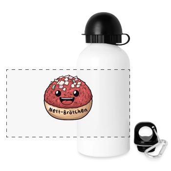 Nett-Brötchen | Mett | Comic - Panorama Trinkflasche mit Deckel 500 ml - Weiß - Vorne