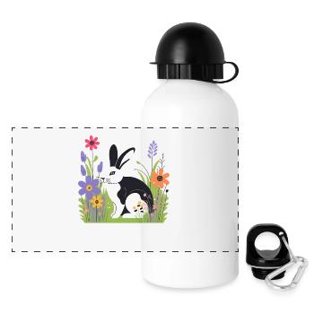 Lapin dans la prairie avec des fleurs - Gourde panoramique avec couvercle 500 ml - blanc - Devant