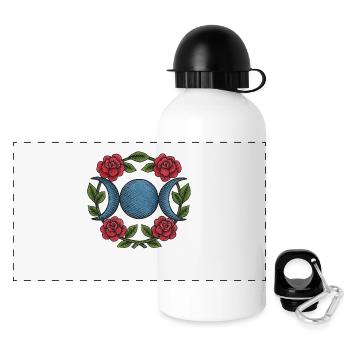 Triple Moon with Red Roses – Witchy Blue Wiccan - Panoramic Thermal Bottle with Lid 500 ml - white - Front