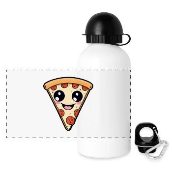 Kawaii Pizza Scheibe - Panorama Trinkflasche mit Deckel 500 ml - Weiß - Vorne