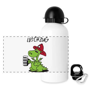 Kleiner süßer Drache bei der Feuerwehr - Panorama Trinkflasche mit Deckel 500 ml - Weiß - Vorne
