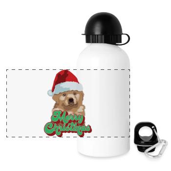 Cadeau de Noël Mignon Drôle de chien Chapeau de Père Noël Joyeux Noël - Gourde panoramique avec couvercle 500 ml - blanc - Devant