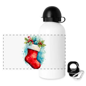 Aquarell Weihnachtssocken - Panorama Trinkflasche mit Deckel 500 ml - Weiß - Vorne