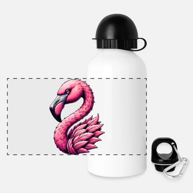 Flamingo - Panorama Trinkflasche mit Deckel 500 ml - Weiß