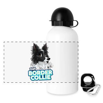 TEAM Border Collie Langhaar - Schwarz Zweifarbig - Panorama Trinkflasche mit Deckel 500 ml - Weiß - Vorne