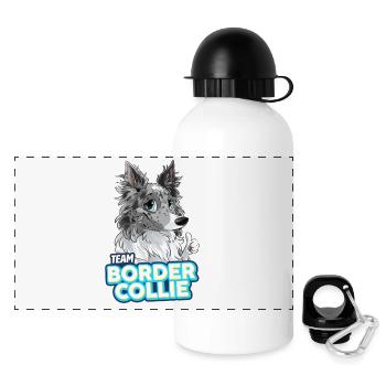 TEAM Border Collie Langhaar - Blau Merle - Panorama Trinkflasche mit Deckel 500 ml - Weiß - Vorne