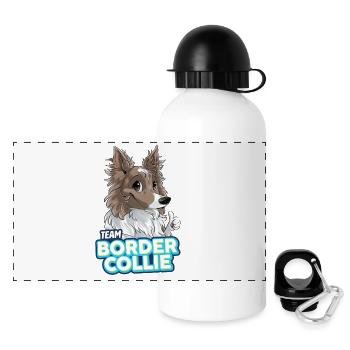 TEAM Border Collie Langhaar - Flieder - Panorama Trinkflasche mit Deckel 500 ml - Weiß - Vorne