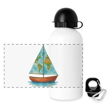 Bateau Carte du monde Voilier - Gourde panoramique avec couvercle 500 ml - blanc - Devant