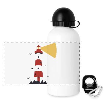 Leuchtturm - Urlaub Meer Insel - Panorama Trinkflasche mit Deckel 500 ml - Weiß - Vorne