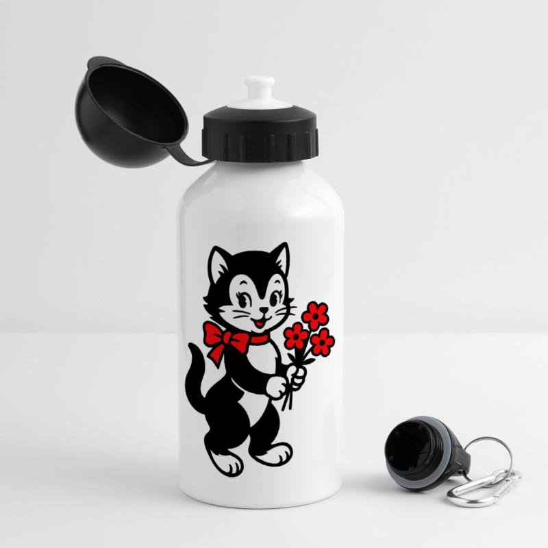 Black Cat with Red Ribbon Panoramic Thermal Bottle with Lid 500 ml