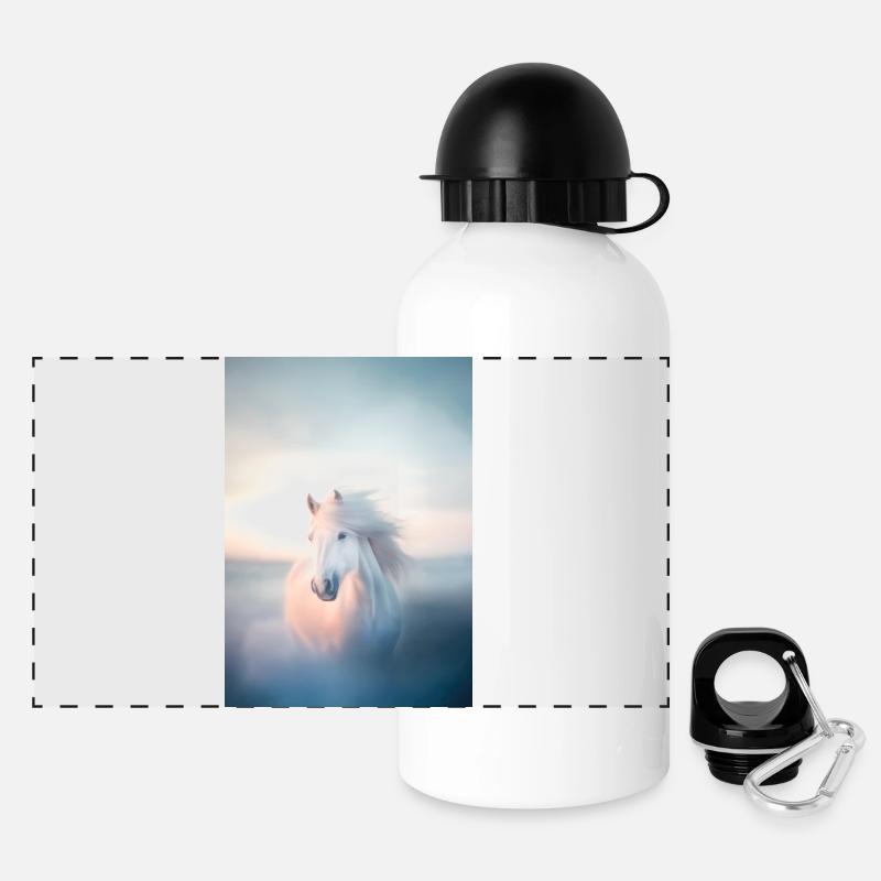 Pferd - Panorama Trinkflasche mit Deckel 500 ml - Weiß