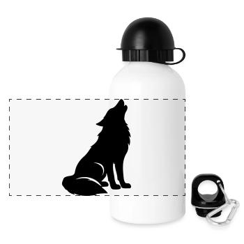 Wolf Silhouette - Panorama Trinkflasche mit Deckel 500 ml - Weiß - Vorne
