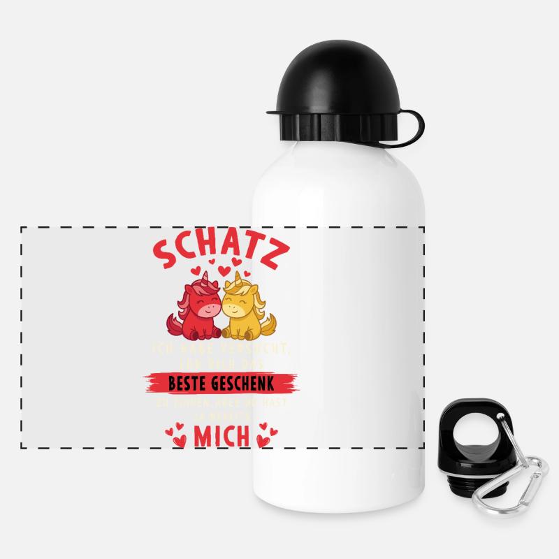 Schatz Du hast ja bereits mich Einhorn Design - Panorama Trinkflasche mit Deckel 500 ml - Weiß