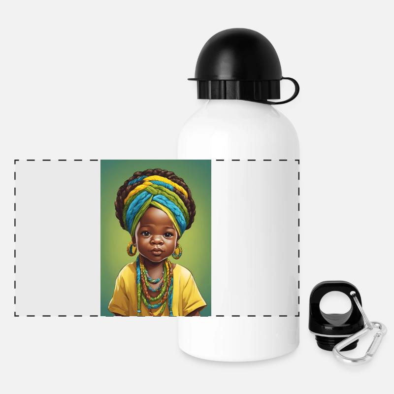 Afro Portrait Child Bright Color - Panoramic Thermal Bottle with Lid 500 ml - white