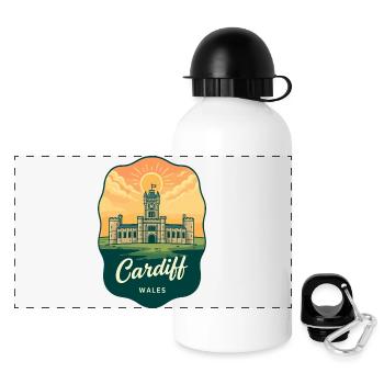 Cardiff Wales Retro Sunset Reiseabzeichen - Panorama Trinkflasche mit Deckel 500 ml - Weiß - Vorne