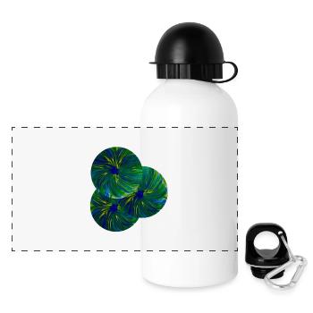 Blau-Grünes Design- handgemalt von Martina Eßer - Panorama Trinkflasche mit Deckel 500 ml - Weiß - Vorne