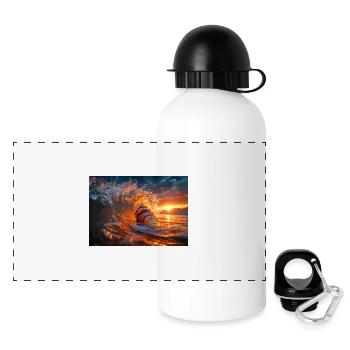 Sunset Wave & Seashell Symphony - Panoramic Thermal Bottle with Lid 500 ml - white - Front