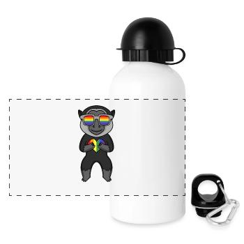 LGBT Tier Affe Gibbon Regenbogen - Panorama Trinkflasche mit Deckel 500 ml - Weiß - Vorne