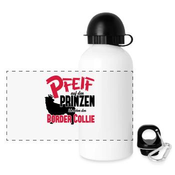 Hundeshirt: Ich nehm den Border Collie - Panorama Trinkflasche mit Deckel 500 ml - Weiß - Vorne