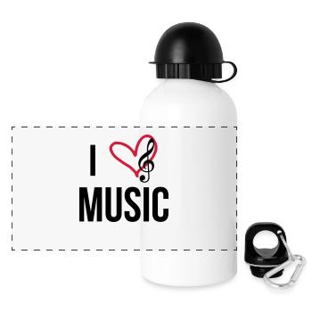 I Love Music - Panorama Trinkflasche mit Deckel 500 ml - Weiß - Vorne