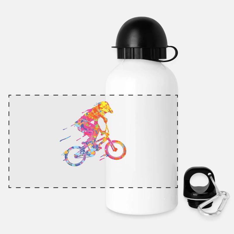 BMX Colorful Paint Graphic Biker Freestyle Racing - Gourde panoramique avec couvercle 500 ml - blanc
