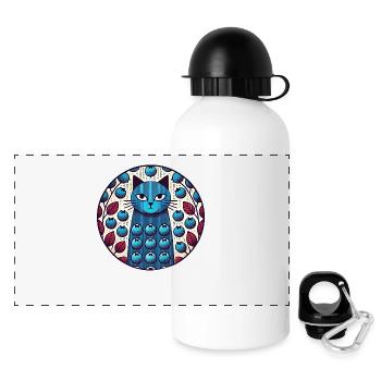 Blaubeer-Katze - Panorama Trinkflasche mit Deckel 500 ml - Weiß - Vorne