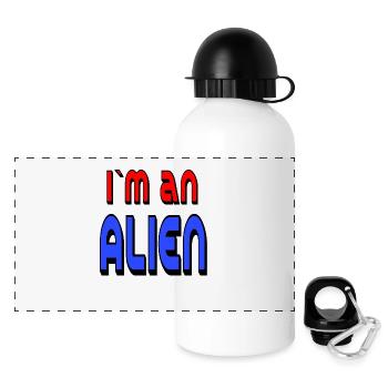 ALIEN 🛸 bold text in red and blue - Panoramic Thermal Bottle with Lid 500 ml - white - Front
