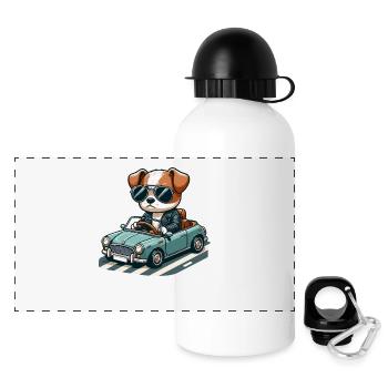 Gangsta dog in a classic car 🐶🚗🕶️ - Panoramic Thermal Bottle with Lid 500 ml - white - Front