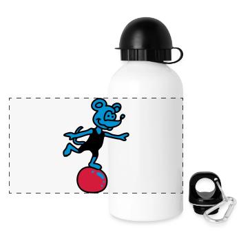 sportliche Maus 3 - Panorama Trinkflasche mit Deckel 500 ml - Weiß - Vorne
