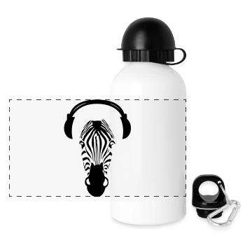 Zebra with Headphones - Panorama Trinkflasche mit Deckel 500 ml - Weiß - Vorne