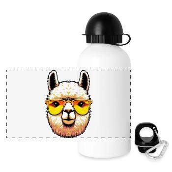 Alpaca with Sunglasses - Panoramic Thermal Bottle with Lid 500 ml - white - Front