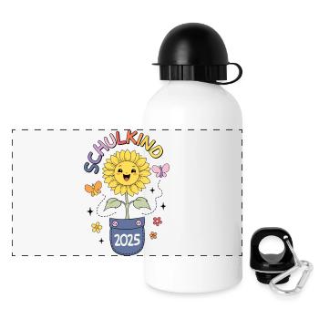 Schulkind 2025 Sonnenblume Einschulung Schulanfang - Panorama Trinkflasche mit Deckel 500 ml - Weiß - Vorne