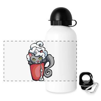 Chat de café - Gourde panoramique avec couvercle 500 ml - blanc - Devant