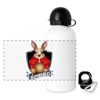 Boxendes Känguru – Lustiges Boxer-Motiv - Panorama Trinkflasche mit Deckel 500 ml - Weiß - Vorne